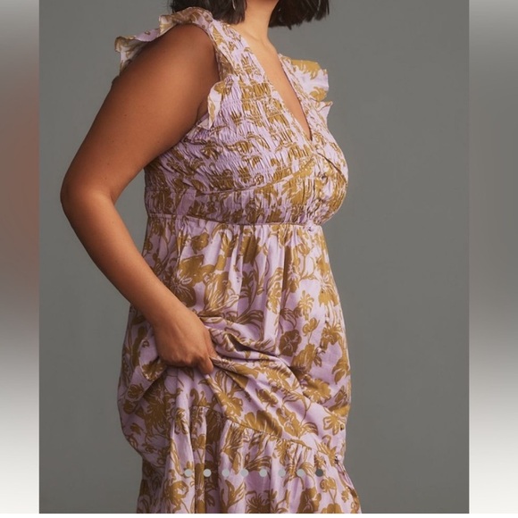 ANTHROPOLOGIE The Peregrine Midi Dress Lilac & Olive Green Floral 1X - Picture 5 of 8